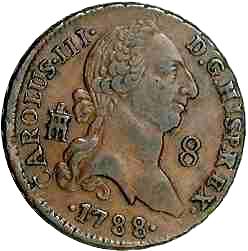 Large Obverse for 8 Maravedies 1788 coin