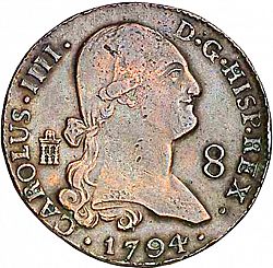 Large Obverse for 8 Maravedies 1794 coin