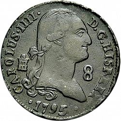 Large Obverse for 8 Maravedies 1795 coin