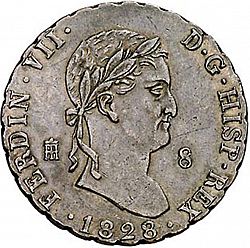 Large Obverse for 8 Maravedies 1828 coin