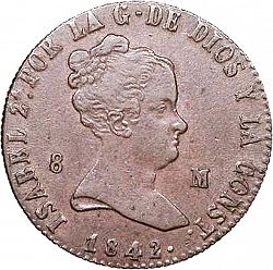 Large Obverse for 8 Maravedies 1842 coin