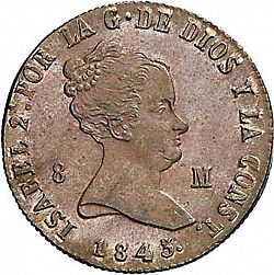 Large Obverse for 8 Maravedies 1845 coin
