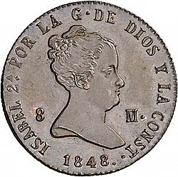 Large Obverse for 8 Maravedies 1848 coin