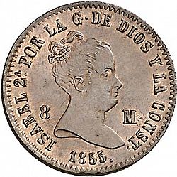 Large Obverse for 8 Maravedies 1855 coin