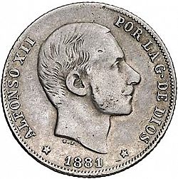 Large Obverse for 20 Centavos Peso 1881 coin