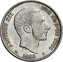 Large Obverse for 20 Centavos Peso 1885 coin