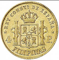 Large Reverse for 4 Pesos 1885 coin
