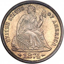dime 1874 Large Obverse coin