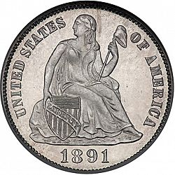 dime 1891 Large Obverse coin