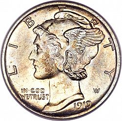 dime 1919 Large Obverse coin