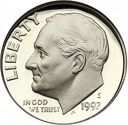 dime 1992 Large Obverse coin