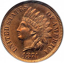 1 cent 1874 Large Obverse coin