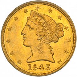 5 dollar 1843 Large Obverse coin