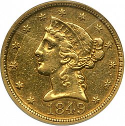 5 dollar 1849 Large Obverse coin
