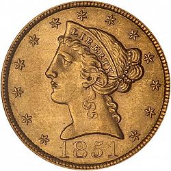 5 dollar 1851 Large Obverse coin