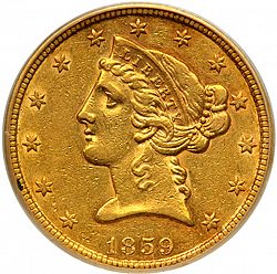 5 dollar 1859 Large Obverse coin