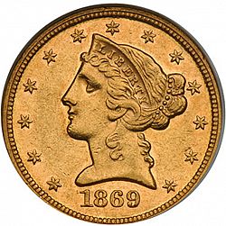 5 dollar 1869 Large Obverse coin