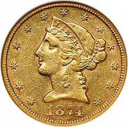 5 dollar 1874 Large Obverse coin