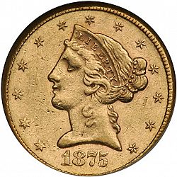 5 dollar 1875 Large Obverse coin