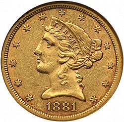5 dollar 1881 Large Obverse coin
