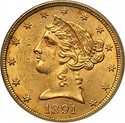 5 dollar 1891 Large Obverse coin