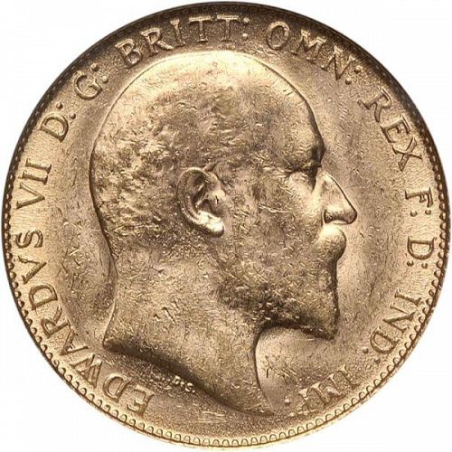 Sovereign Obverse Image minted in UNITED KINGDOM in 1908 (1902-10 - Edward VII)  - The Coin Database