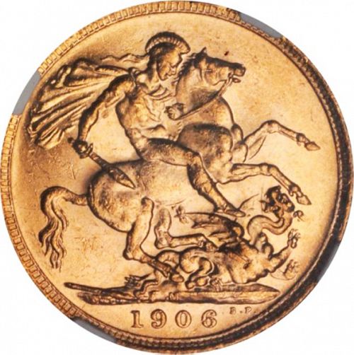 Sovereign Reverse Image minted in UNITED KINGDOM in 1906M (1902-10 - Edward VII)  - The Coin Database