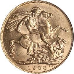 Sovereign Reverse Image minted in UNITED KINGDOM in 1908 (1902-10 - Edward VII)  - The Coin Database