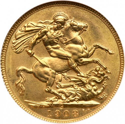 Sovereign Reverse Image minted in UNITED KINGDOM in 1908C (1902-10 - Edward VII)  - The Coin Database