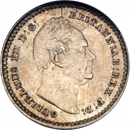 Three Halfpence Obverse Image minted in UNITED KINGDOM in 1834 (1830-37 - William IV)  - The Coin Database