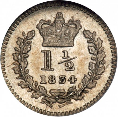Three Halfpence Reverse Image minted in UNITED KINGDOM in 1834 (1830-37 - William IV)  - The Coin Database