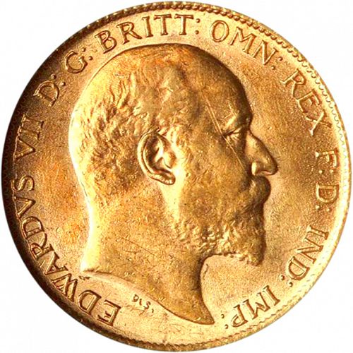 Half Sovereign Obverse Image minted in UNITED KINGDOM in 1910 (1902-10 - Edward VII)  - The Coin Database