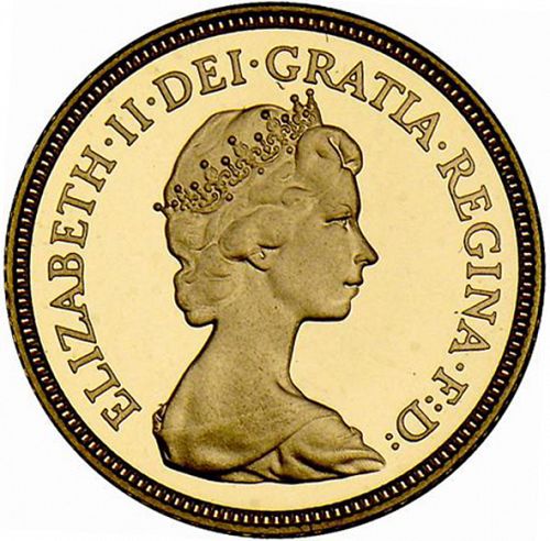 Half Sovereign Obverse Image minted in UNITED KINGDOM in 1982 (1953-up  -  Elizabeth II - Sovereign)  - The Coin Database