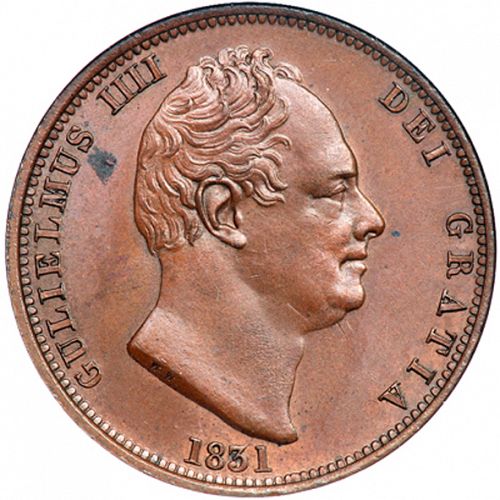 Halfpenny Obverse Image minted in UNITED KINGDOM in 1831 (1830-37 - William IV)  - The Coin Database