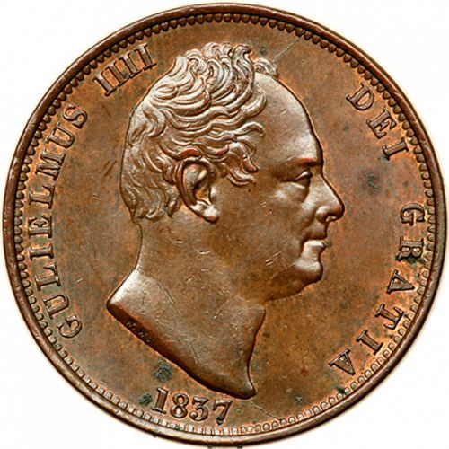 Halfpenny Obverse Image minted in UNITED KINGDOM in 1837 (1830-37 - William IV)  - The Coin Database
