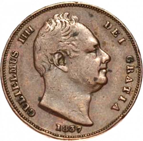 Farthing Obverse Image minted in UNITED KINGDOM in 1837 (1830-37 - William IV)  - The Coin Database