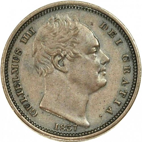 Half Farthing Obverse Image minted in UNITED KINGDOM in 1837 (1830-37 - William IV)  - The Coin Database