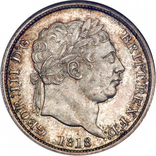 Shilling Obverse Image minted in UNITED KINGDOM in 1818 (1760-20 - George III - New coinage)  - The Coin Database