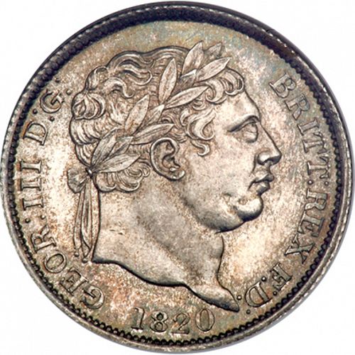 Shilling Obverse Image minted in UNITED KINGDOM in 1820 (1760-20 - George III - New coinage)  - The Coin Database