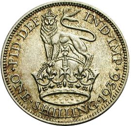 Shilling Reverse Image minted in UNITED KINGDOM in 1936 (1910-36  -  George V)  - The Coin Database