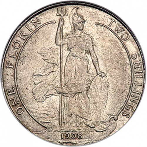 Florin Reverse Image minted in UNITED KINGDOM in 1908 (1902-10 - Edward VII)  - The Coin Database