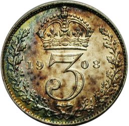 Threepence Reverse Image minted in UNITED KINGDOM in 1908 (1902-10 - Edward VII)  - The Coin Database