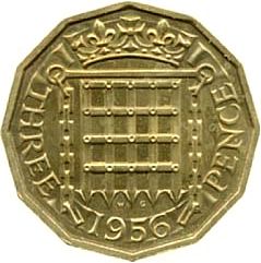 Threepence Reverse Image minted in UNITED KINGDOM in 1956 (1953-70  -  Elizabeth II)  - The Coin Database