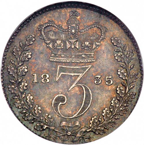 Threepence Reverse Image minted in UNITED KINGDOM in 1835 (1830-37 - William IV)  - The Coin Database