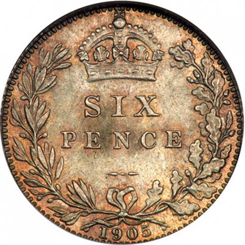 Sixpence Reverse Image minted in UNITED KINGDOM in 1905 (1902-10 - Edward VII)  - The Coin Database