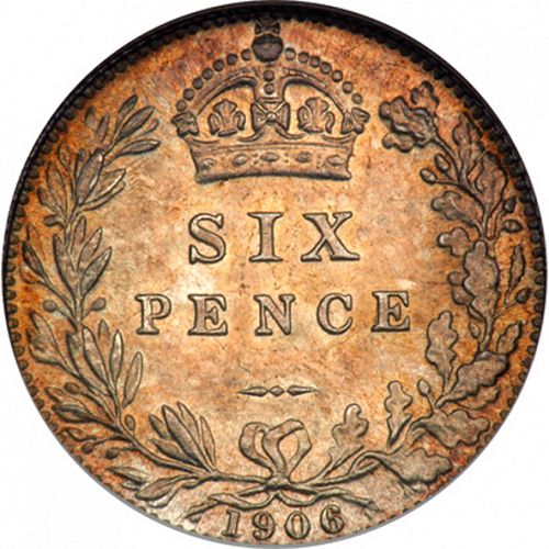 Sixpence Reverse Image minted in UNITED KINGDOM in 1906 (1902-10 - Edward VII)  - The Coin Database