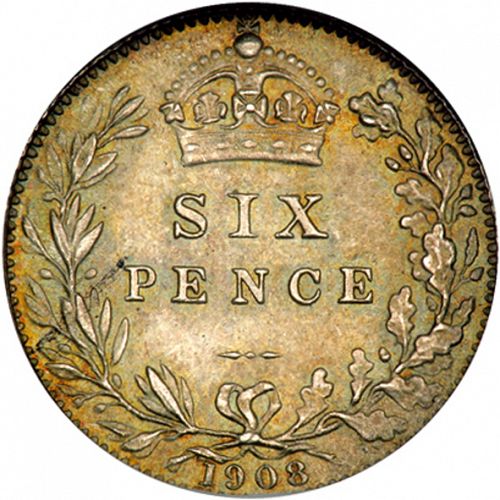 Sixpence Reverse Image minted in UNITED KINGDOM in 1908 (1902-10 - Edward VII)  - The Coin Database