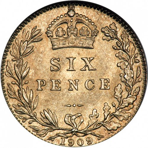 Sixpence Reverse Image minted in UNITED KINGDOM in 1909 (1902-10 - Edward VII)  - The Coin Database