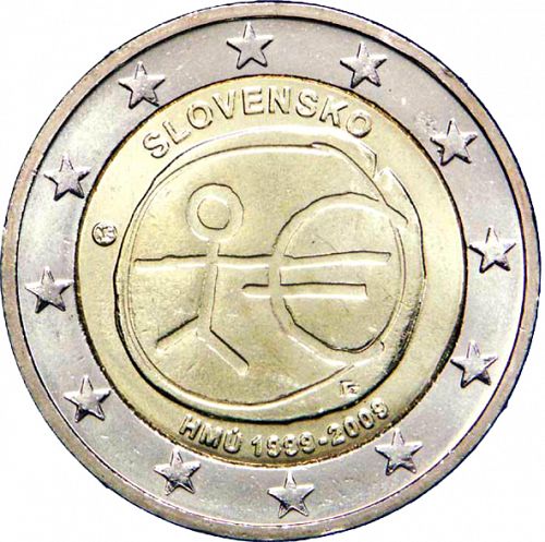 2 € Obverse Image minted in SLOVAKIA in 2009 (10th anniversary of Economic and Monetary Union)  - The Coin Database