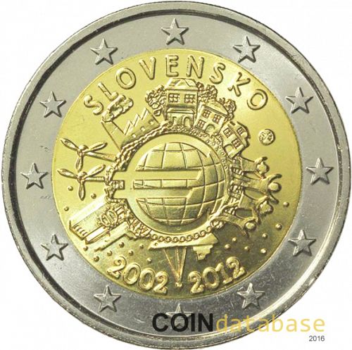 2 € Obverse Image minted in SLOVAKIA in 2012 (10th anniversary of euro banknotes and coins)  - The Coin Database